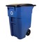 Blue 50-Gallon Wheeled Recycling Bin with Hinged Locking Lid and Molded Wheels